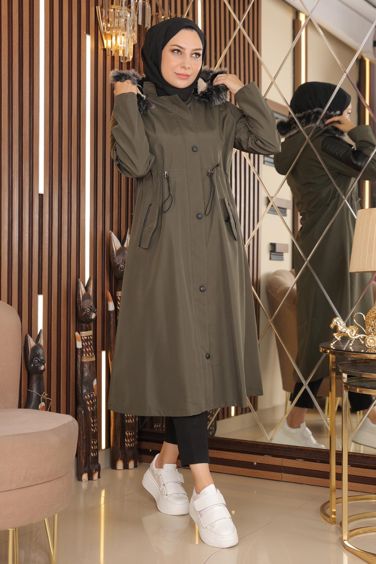 Garni Detailed Coat Khaki 10385