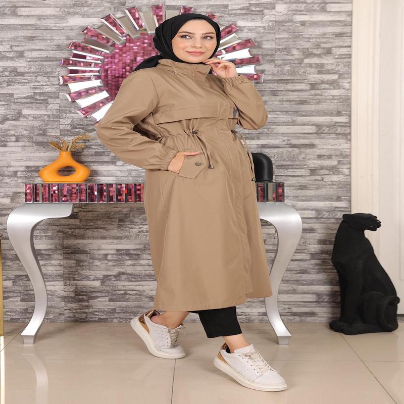 Hooded Coat With Text Detail Mink 15900