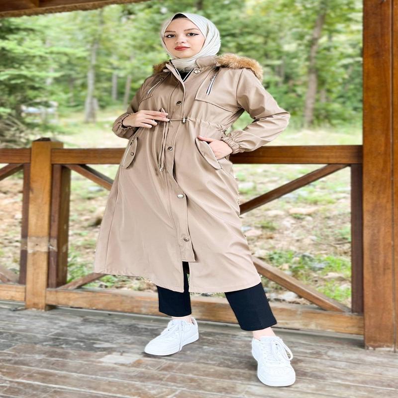 Hooded Zippered Coat Mink 10349