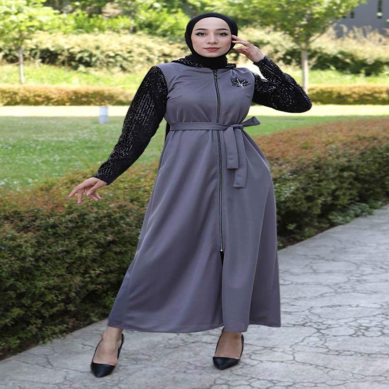 Sequin Detailed Abaya Anthracite 15200