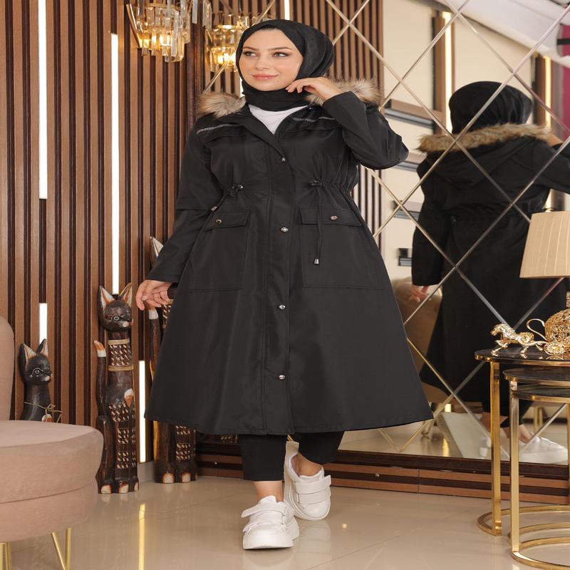 Stripe Detailed Coat Black 10360