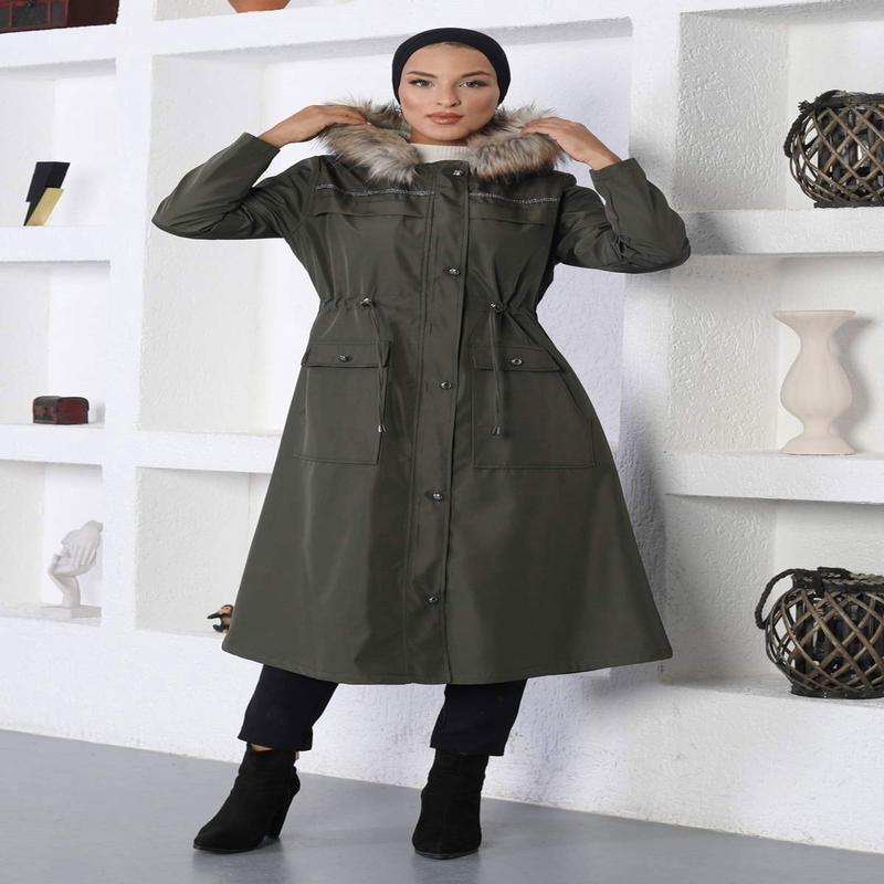 Stripe Detailed Coat Khaki 10360