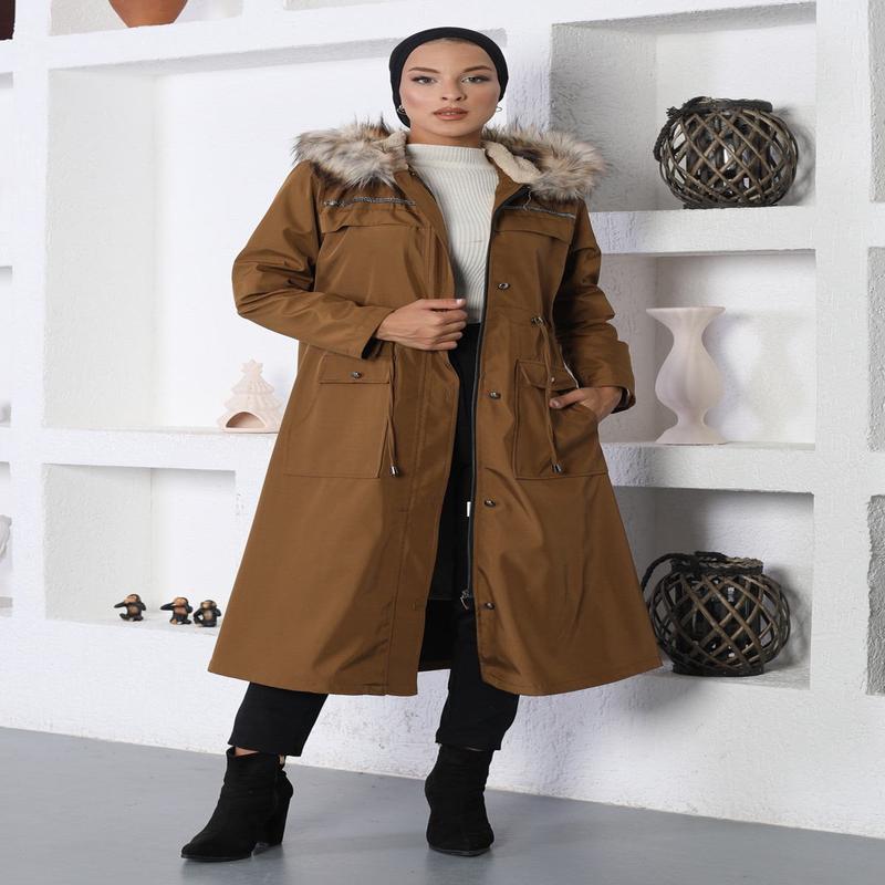 Stripe Detailed Coat Tan 10360