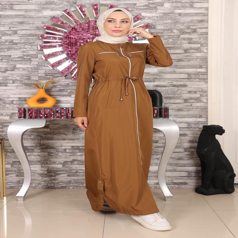 Zippered Abaya Tan 10012