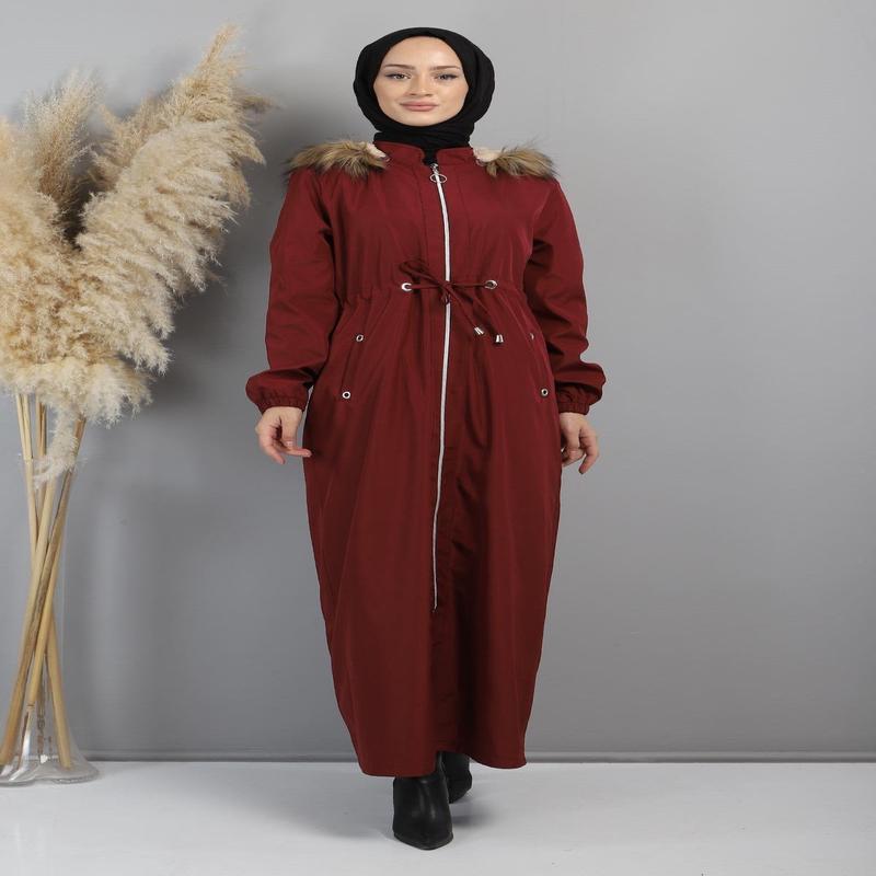 Zippered Lace-Up Jacket Claret Red 15400