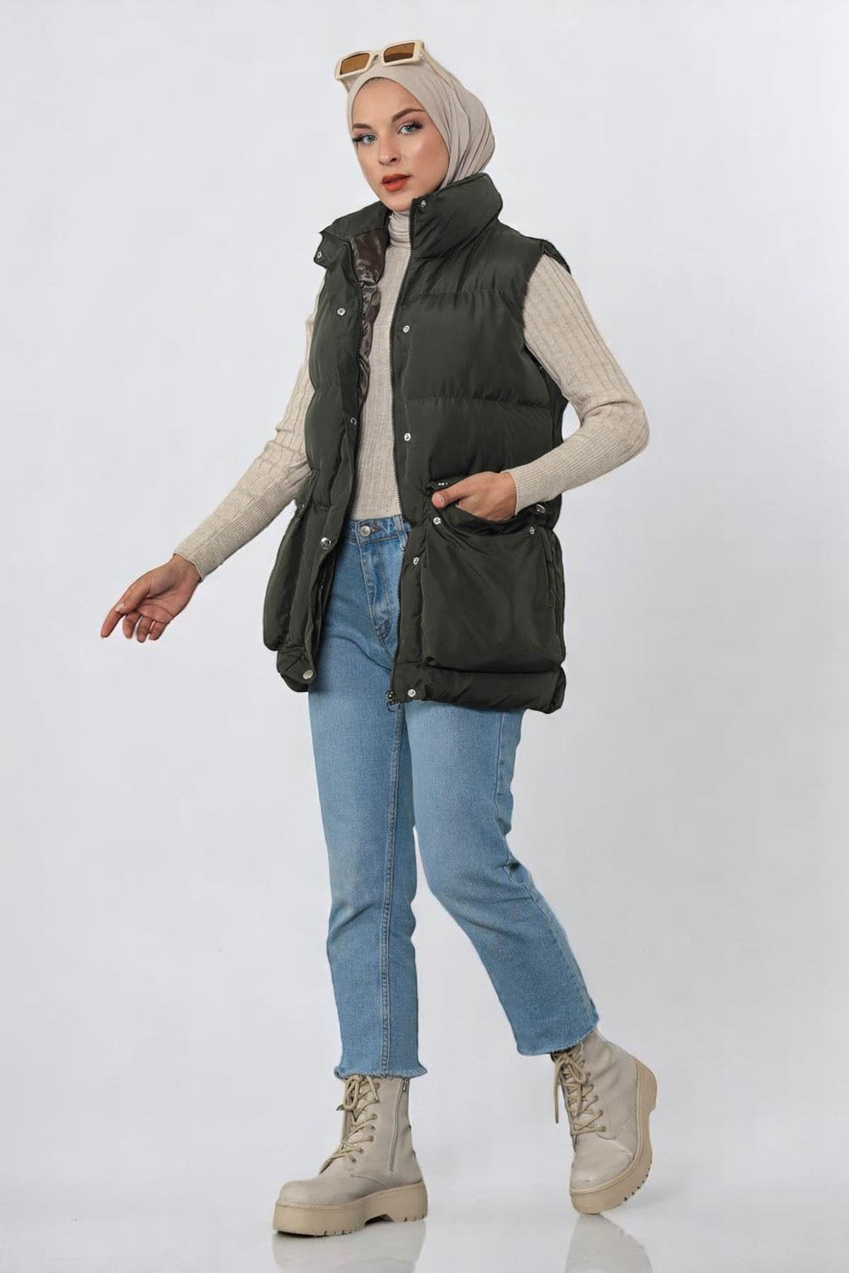 Gusseted Puffer Vest Khaki 9470