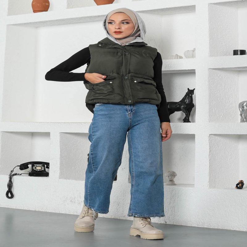 Hooded Puffer Vest Khaki 9471