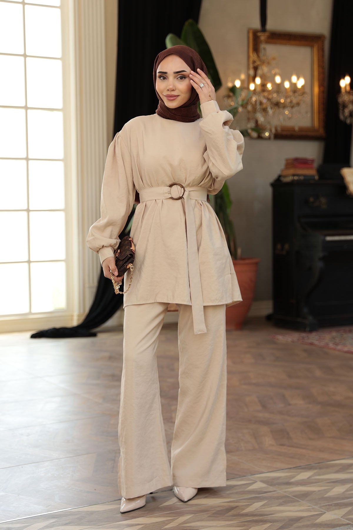 Belted Buckled Suit - Taupe