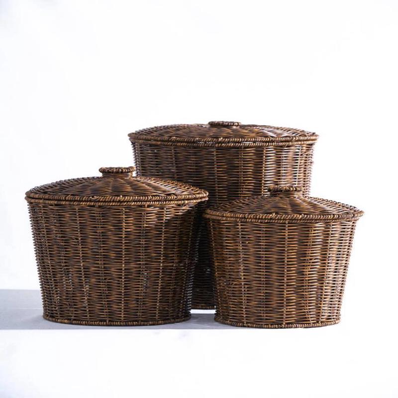 Nomad 3-Piece Lidded Wicker Basket Set Dark Brown