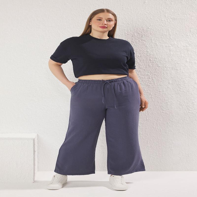 Curve Women's Grey Straight High Waist Plus Size Pants