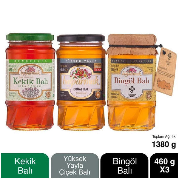 Balparmak Gourmet Honey Package 460 Gx 3 (Thyme Honey, High Plateau Honey, Bingl Honey)