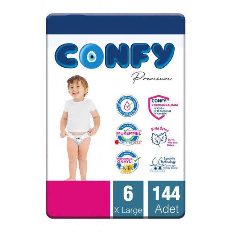 Confy Premium 6 Number Diaper Extralarge +15 Kg 144 Pieces
