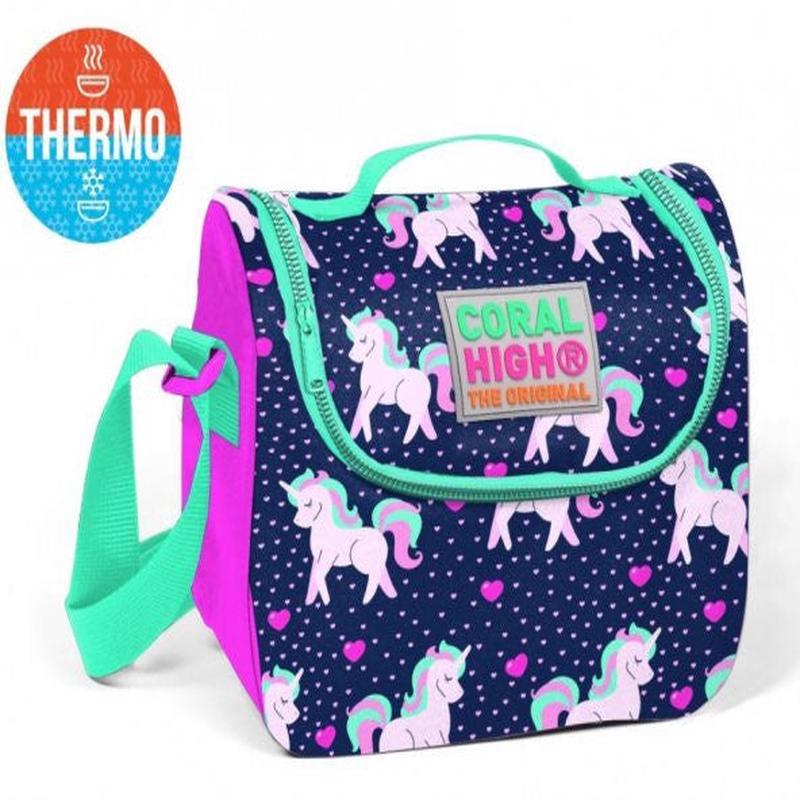 Coral High Navy Unicorn Patterned Thermos Lunch Box - Girls