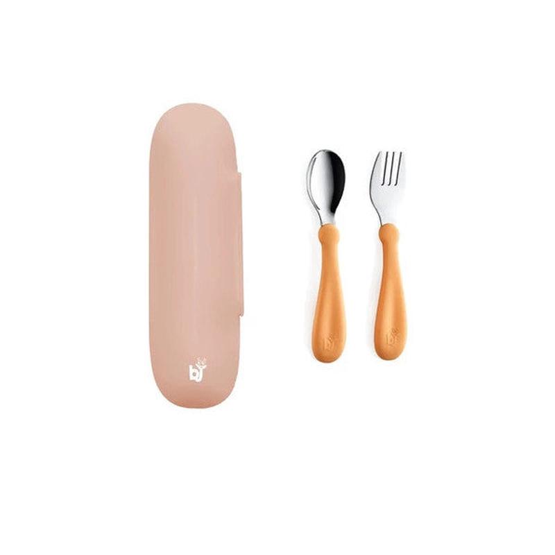 Babyjem Cutlery Storage Box Rose Dried + Stainless Steel Cutlery Set Salmon