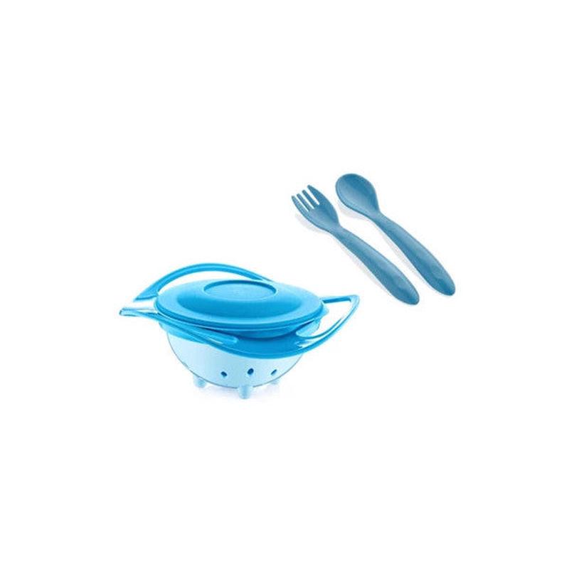 Babyjem Fun Plate Blue + Baby Spoon Fork Set Blue