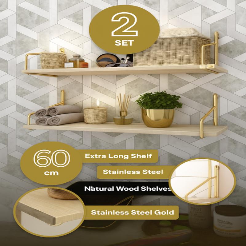 Bino Bathroom Shelf Gold Stainless, Bathroom Organizer, Bathroom Kitchen Organizer, Organizer Set of 2