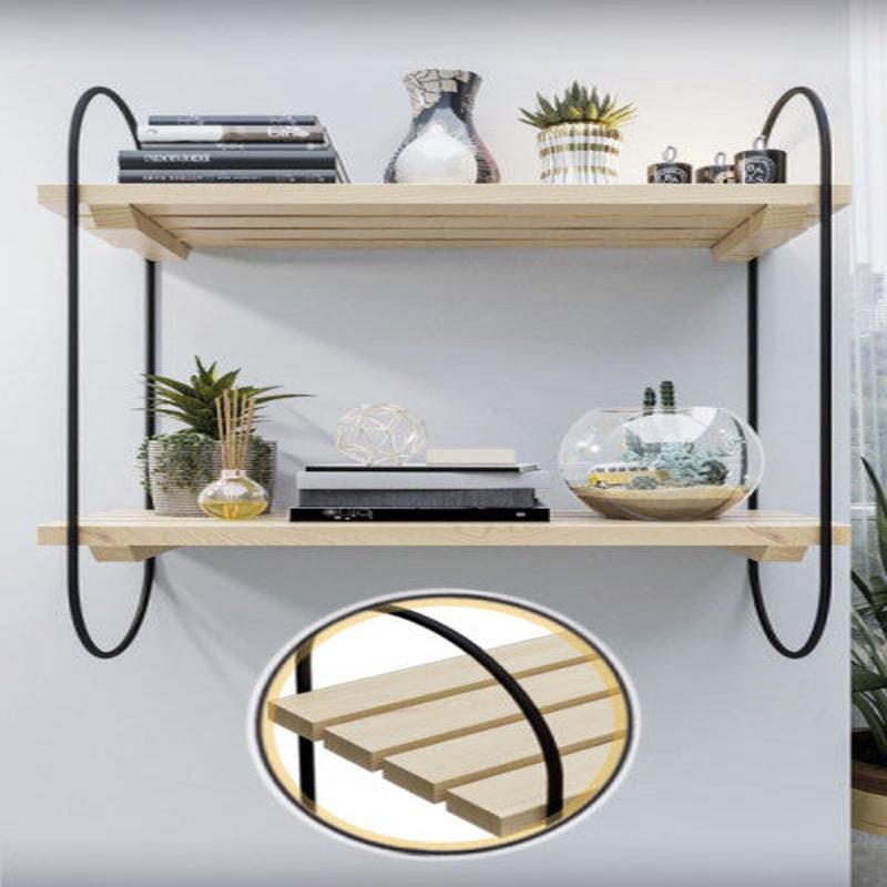 Bino Bookshelf Wall Shelf Wooden Living Room Bathroom Kitchen Shelf Decorative 2 Tiers Matte Black Stainless Steel