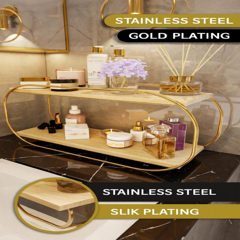 Bino Multi-Purpose Organizer Oval Shelf Wooden Desktop Bathroom Kitchen Shelf Jewelry And Makeup Organizer