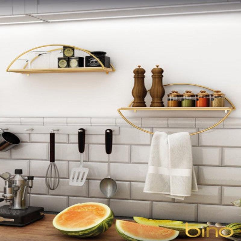 Bino Wall Shelf Solid Gold Gold Stainless Kitchen Bathroom Gold Ellipse Bookshelf Set of 2 Disassembled
