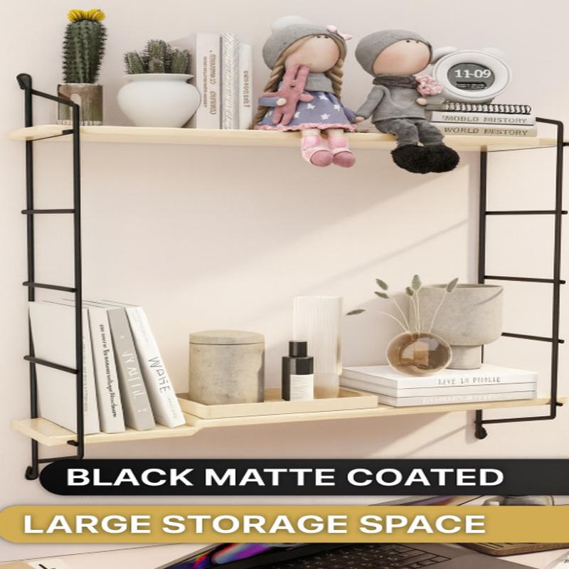 Bino Wall Shelf Solid Natural Wood Large Size Large 2 Tiers Bookshelf Terek Kitchen Shelf Bathroom Shelf