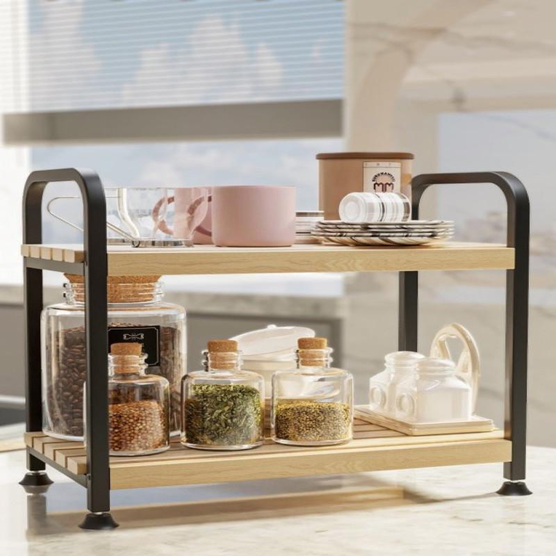 Multi-Purpose Kitchen Organizer Shelf Wooden Countertop Cabinet Storage Rack