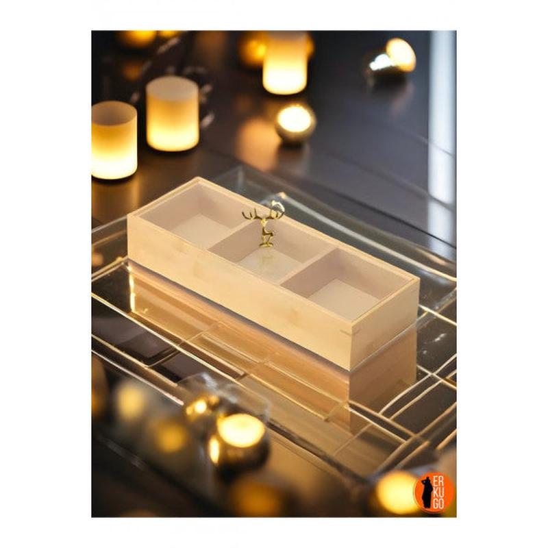 Bamboo 3 Compartment Multi-Purpose Decorative Box, Jewelry Organizer, Snack Presentation Box