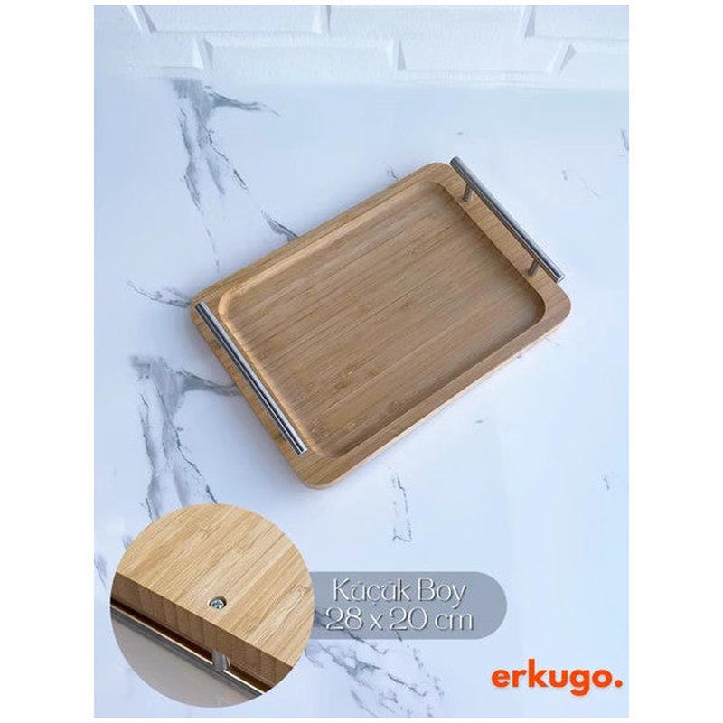 Small Size Bamboo Tray, Metal Handle Tray, Handle Tray, Serving Tray (28 X 20 Cm)