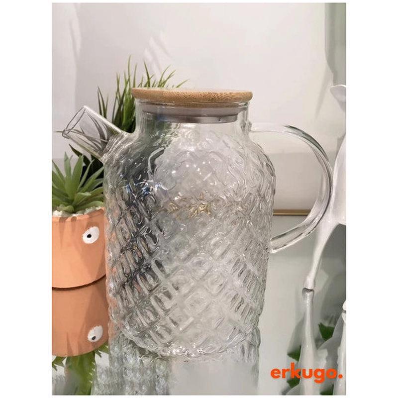 Vacuum Bamboo Lid Heat Resistant Borosilicate Glass Teapot With Strainer (1800 Ml) Pineapplejug