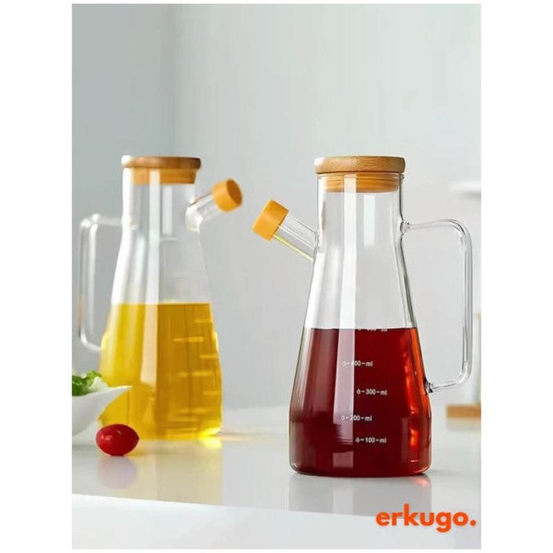 2 Pieces Vacuum Bamboo Lid Borosilicate Oil Can, Olive Oil Bottle, Oil Pot (900 Ml) Oilpot