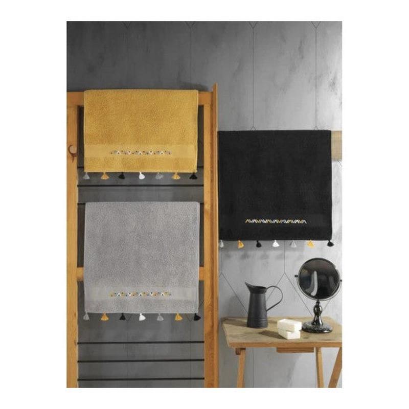 Cotton Box Fit V4 50X90 3-Piece Towel Set Black/mustard/grey
