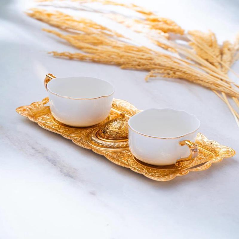 Ayla 2 Person Serving Coffee Cup Set With Tray - 90 Ml