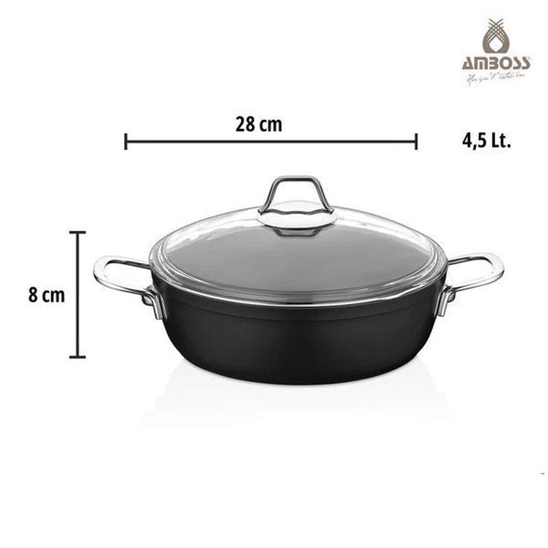 Amboss 3 Piece Dark Non-Stick Titanium Coated Pots And Pans Set With Lid - 28 Cm