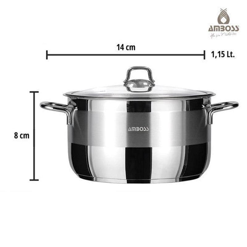Amboss Saphire Stainless Steel Deep Pot With Glass Lid - 14 Cm