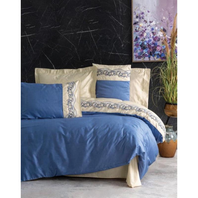 Cotton Box Brode Embroidered Double Satin Duvet Cover Set Beige