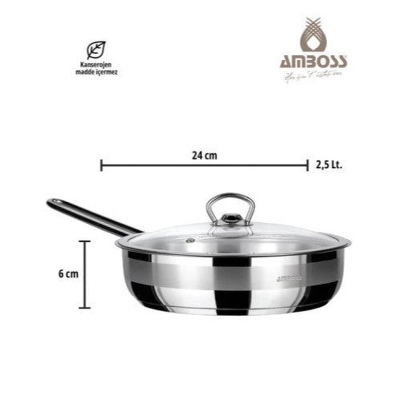 Saphire 24 Cm Stainless Steel Frying Pan With Glass Lid And Induction Base