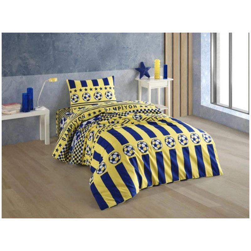 Yellow-Navy Blue Single Duvet Cover Set