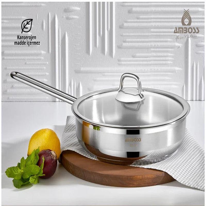 Saphire Saphire 22X06 Cm Stainless Steel Pan With Glass Lid
