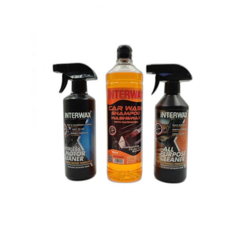 Interwax 3 Piece Set Waterless Engine Cleaner 500 Ml + Multi-Purpose Upholstery Cleaner 500 Ml + Polished Car Shampoo 1000 Ml.