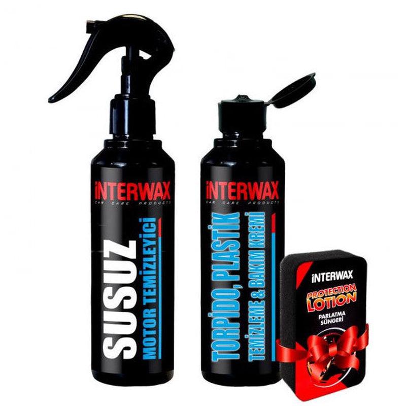 Interwax 2 Pcs Car Care And Cleaning Set Waterless Engine Cleaner + Dashboard Polishing Cream + Sponge