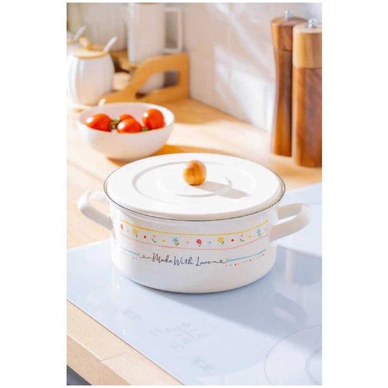 Acar Xap-07705 Made With Love Flat Short Serrated Enamel Pot 20 Cm