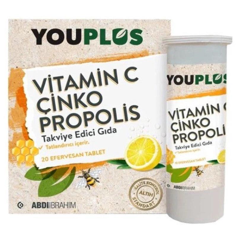 Youplus Vitamin C Zinc Propolis Effervescent 20 Tablets