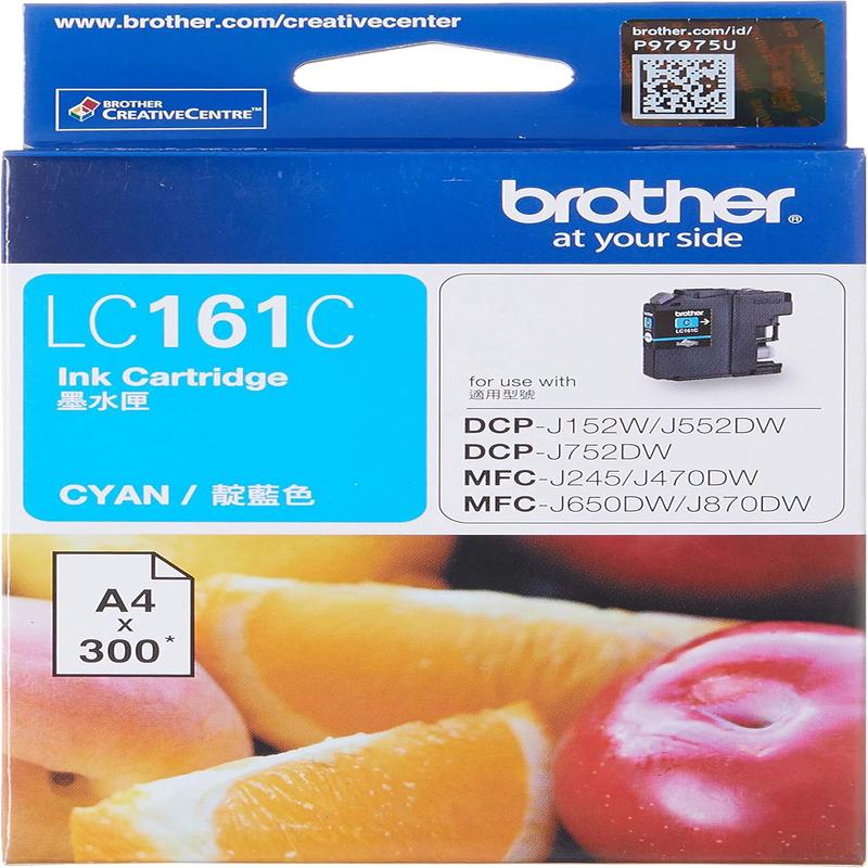 Brother LC161C Original Ink Cartridge Compatible with DCP/MFC Series, 300 Pages, Cyan