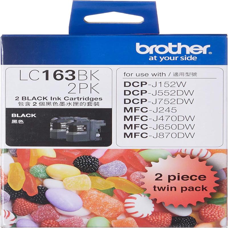 Brother LC163BK 2PK Original Ink Cartridge Compatible with DCP/MFC Series, 600 Pages, Black