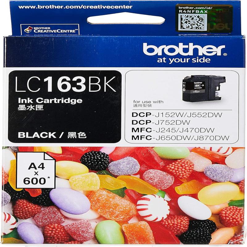 Brother LC163BK Original Ink Cartridge Compatible with DCP/MFC Series, 600 Pages, Black