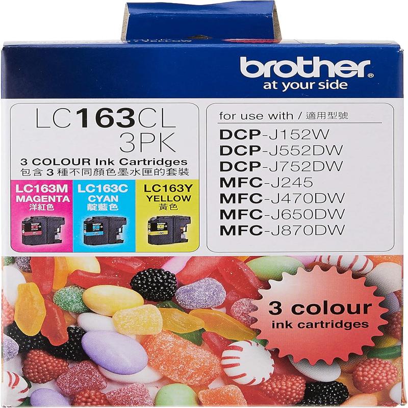 Brother LC163CL 3PK Original Ink Cartridge Compatible with DCP/MFC Series, 600 Pages, Cyan/Yellow/Magenta (Set of 3)