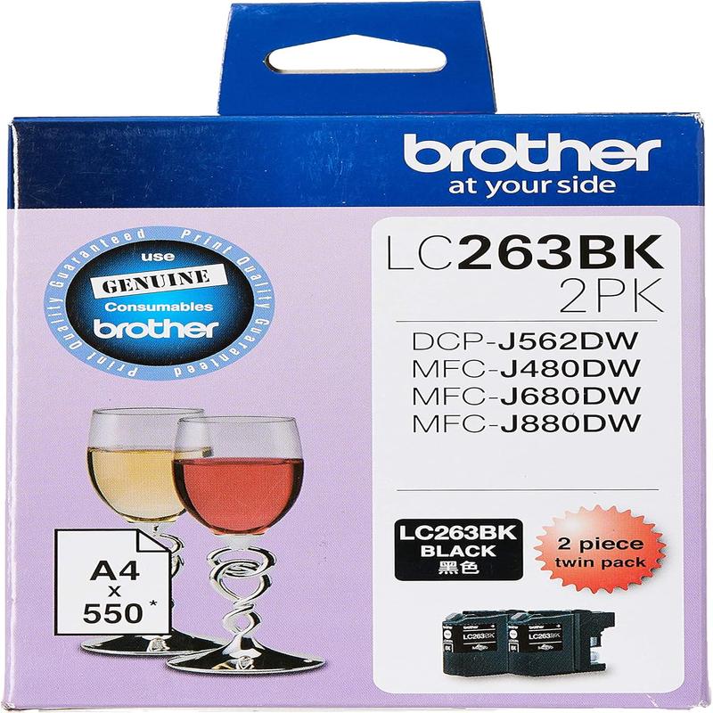 Brother LC263BK 2PK Original Ink Cartridge Compatible with DCP/MFC Series, 550 Pages, Black (Pack of 2)