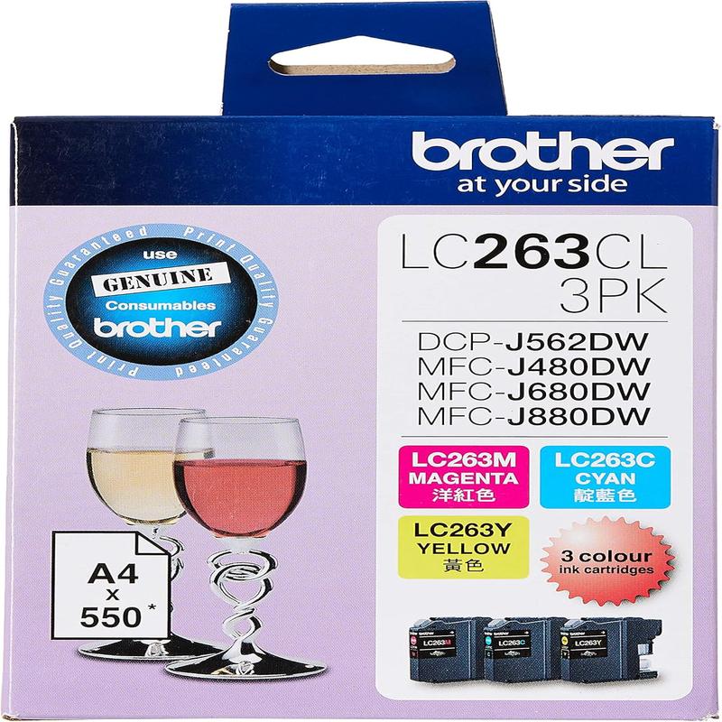 Brother LC263CL 3PK Original Ink Cartridge Compatible with DCP/MFC Series, 550 Pages, Cyan/Magenta/Yellow (Pack of 3)