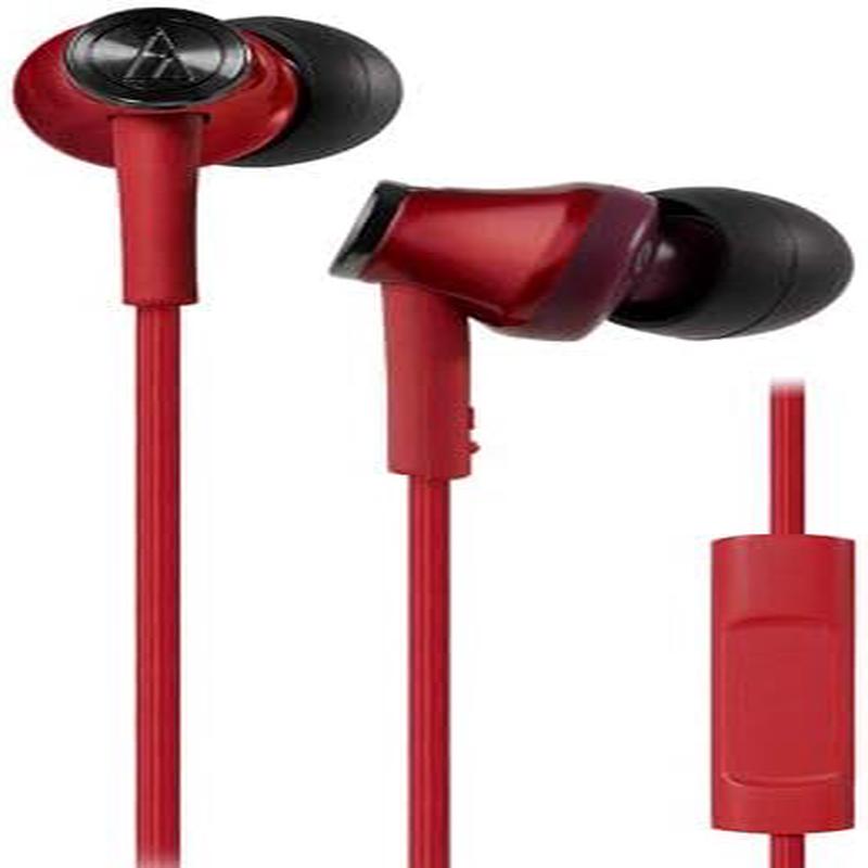 Audio-Technica ATH-CK350iS In-Ear Earphone with Remote and Mic, Red