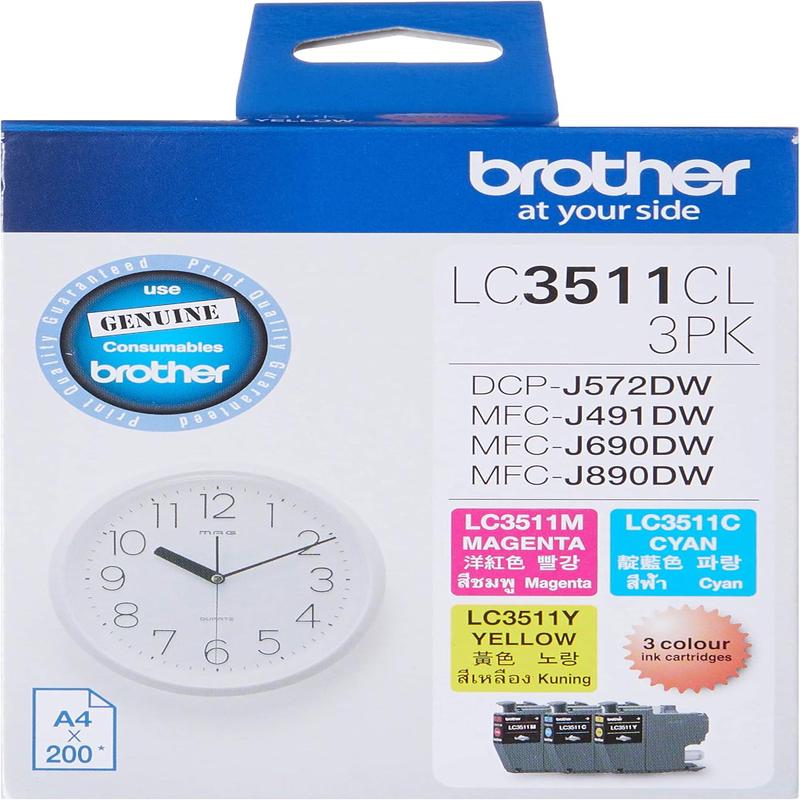 Brother LC3511CL3PK Original Ink Cartridge Compatible with DCP/MFC Series, 200 Pages, Cyan/Magenta/Yellow (Pack of 3)