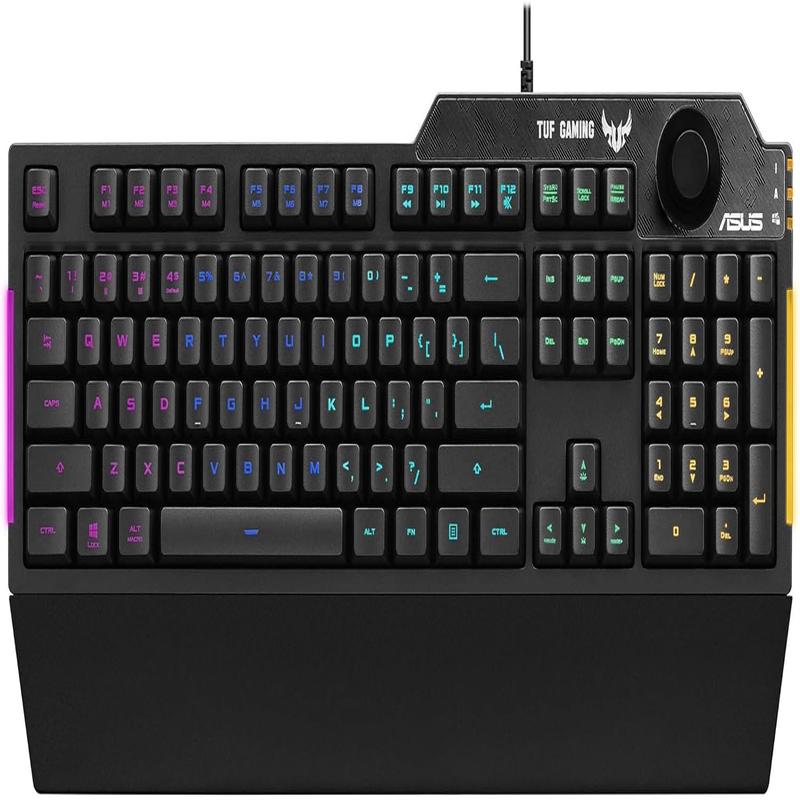ASUS Membrane Gaming Keyboard for PC - TUF K1 | Programmable, Onboard Memory | Dedicated Volume Knob, Aura Sync RGB & Side Lighting | Detachable Wrist Rest | Spill-Resistant | Highly Durable | Black